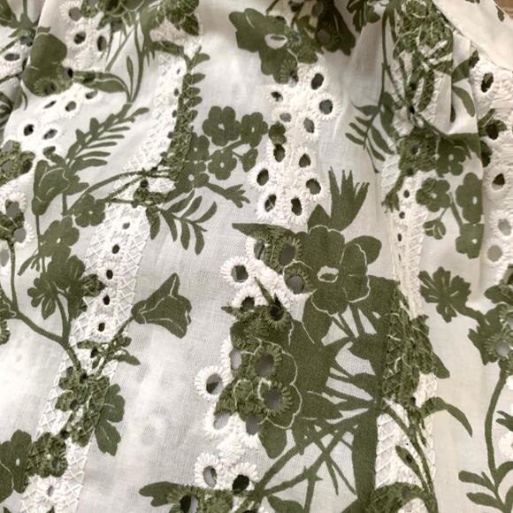 Zara V-neck Embroidered Eyelet Belted Mini Dress in White Green Floral - Picture 13 of 16